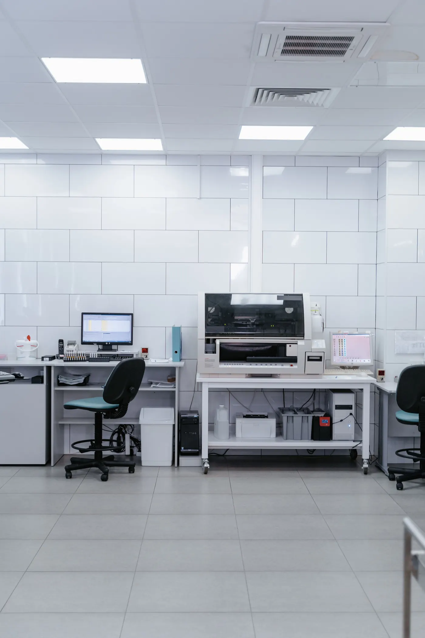 Medical office workstation with computer equipment